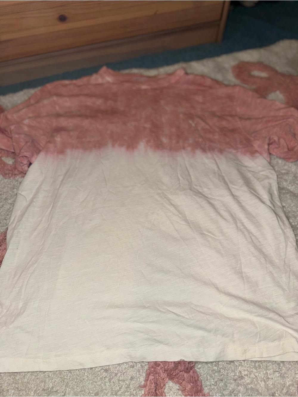 American Eagle Outfitters Pink and White Dip-Dye Short Sleeve Tee